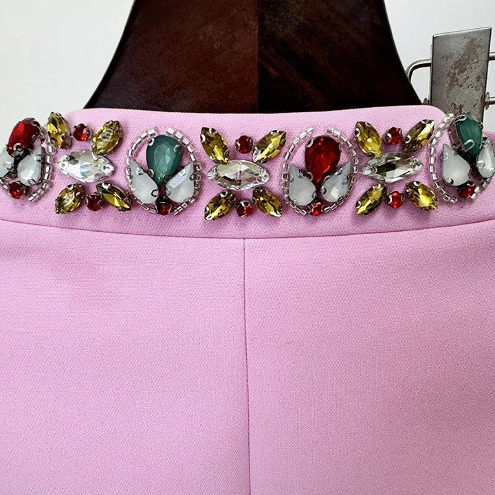 Beaded Rhinestone Blazer Two - Piece Set by Shine | 2 piece long set from Luxe Lane | SKU: -1 | Barcode:  | Options: Purple S(6) | Moq 1 Piece 2025 New Fashion 2 Piece Set Purple Boutique Women Clothing Conjuntos Para Mujer Beaded Rhinestone Blazer Suits Set