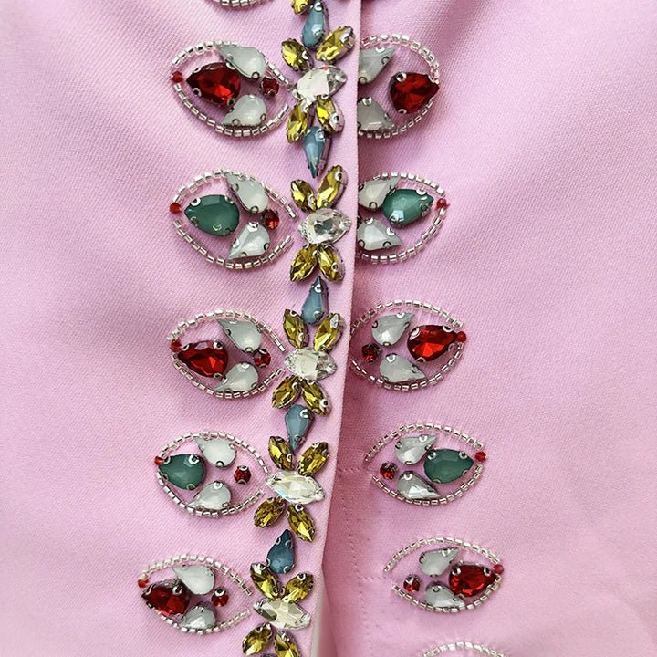 Beaded Rhinestone Blazer Two - Piece Set by Shine | 2 piece long set from Luxe Lane | SKU: -1 | Barcode:  | Options: Purple S(6) | Moq 1 Piece 2025 New Fashion 2 Piece Set Purple Boutique Women Clothing Conjuntos Para Mujer Beaded Rhinestone Blazer Suits Set