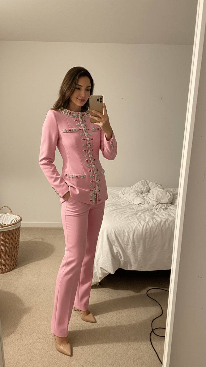 Beaded Rhinestone Blazer Two - Piece Set2 piece long setPurpleS(6)Luxe Lane