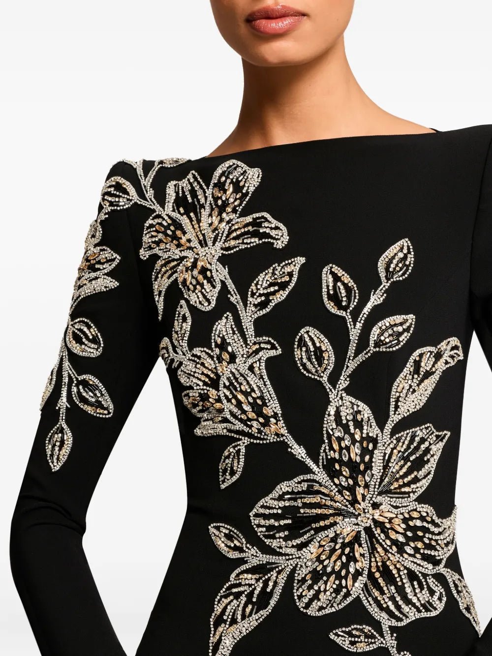 Beaded Rhinestone High - Neck Bodycon Maxi Evening DressParty dressesBlackS(6)blackLuxe Lane