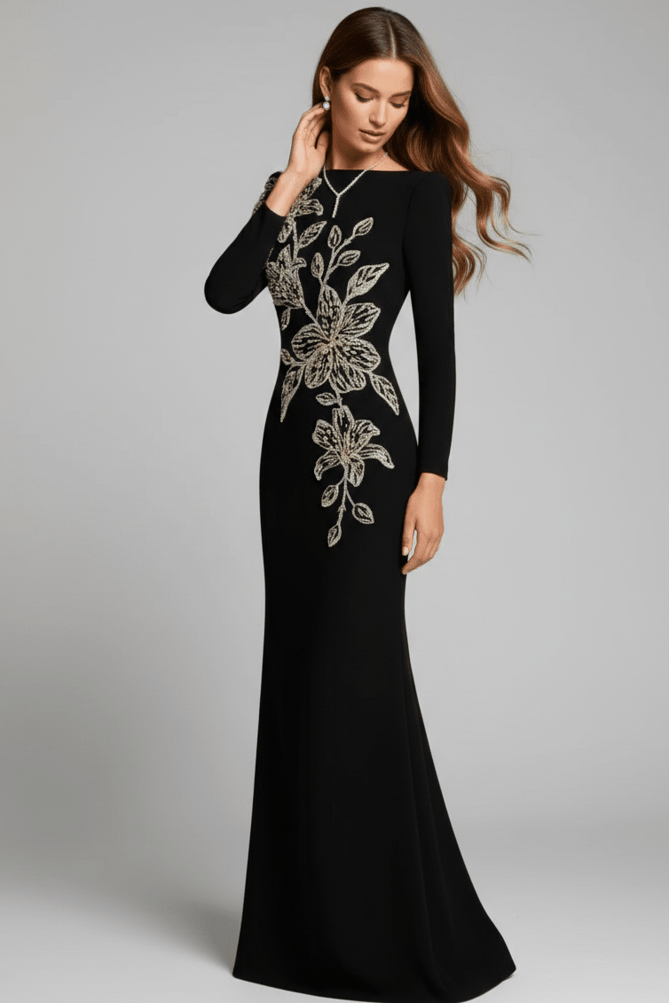 Beaded Rhinestone High - Neck Bodycon Maxi Evening DressParty dressesBlackS(6)blackLuxe Lane
