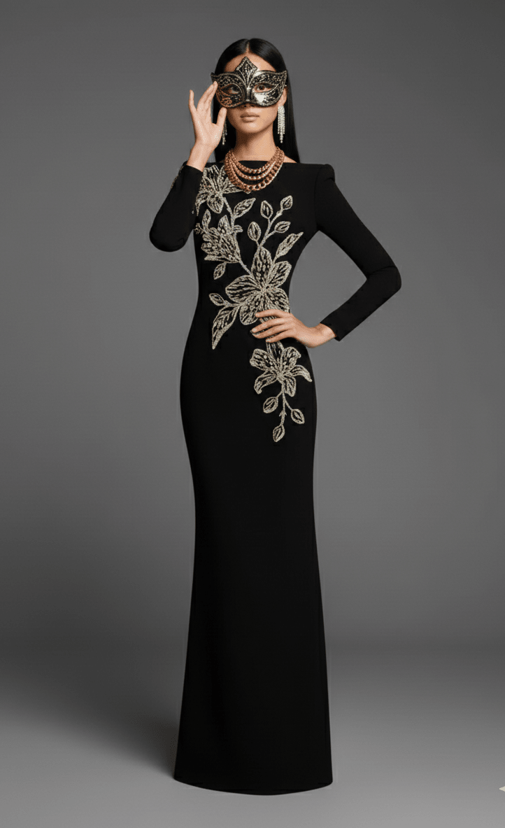 Beaded Rhinestone High - Neck Bodycon Maxi Evening DressParty dressesBlackS(6)blackLuxe Lane