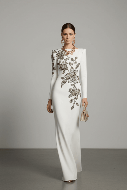 Beaded Rhinestone High - Neck Bodycon Maxi Evening DressParty dressesBlackS(6)blackLuxe Lane