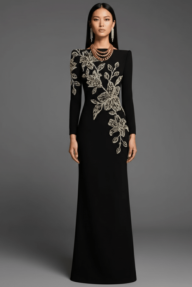 Beaded Rhinestone High - Neck Bodycon Maxi Evening DressParty dressesBlackS(6)blackLuxe Lane