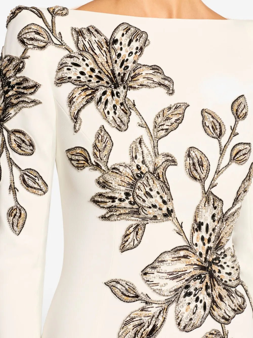 Beaded Rhinestone High - Neck Bodycon Maxi Evening DressParty dressesWhiteS(6)blackLuxe Lane