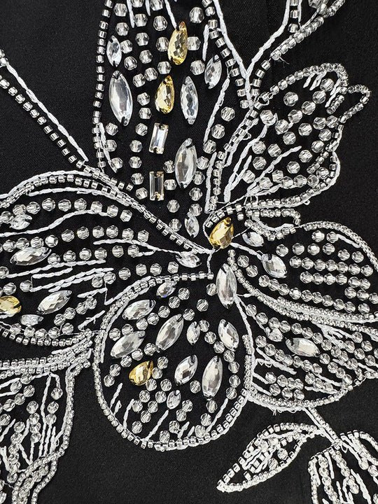 Beaded Rhinestone High - Neck Bodycon Maxi Evening DressParty dressesWhiteS(6)blackLuxe Lane