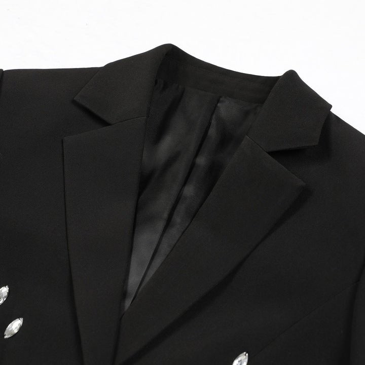 Beaded Single - Breasted Sequin Blazer Dress by Shine | from Luxe Lane | SKU: W11298-1 | Barcode:  | Options: Black S(2) | Elegant Single Breasted Long Sleeve Women Formal Beaded Suit Dress Luxury Black Sequin Pearl Rhinestone Blazer Dress