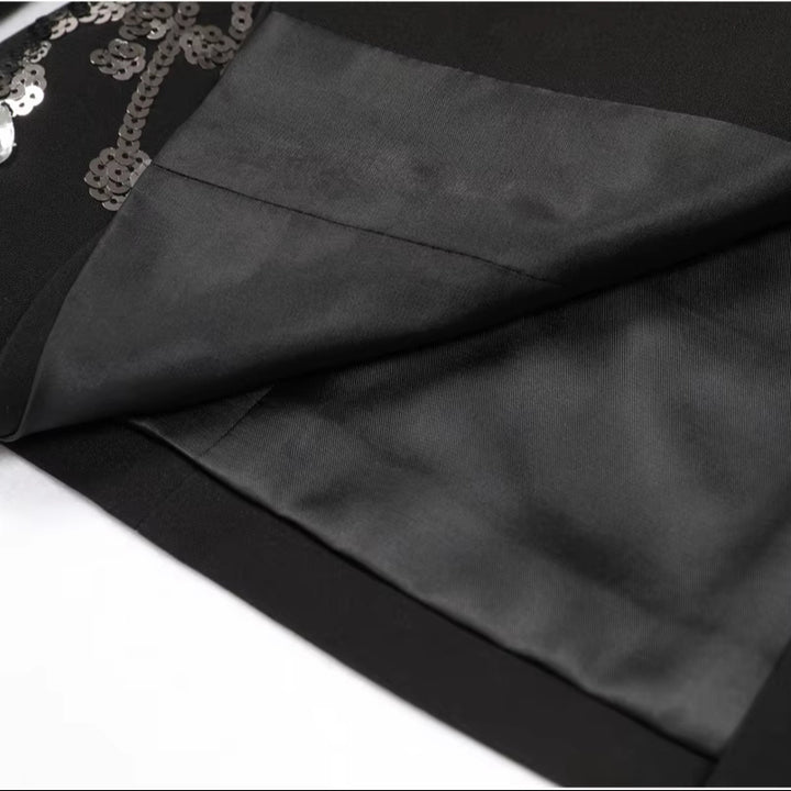 Beaded Single - Breasted Sequin Blazer Dress by Shine | from Luxe Lane | SKU: W11298-1 | Barcode:  | Options: Black S(2) | Elegant Single Breasted Long Sleeve Women Formal Beaded Suit Dress Luxury Black Sequin Pearl Rhinestone Blazer Dress