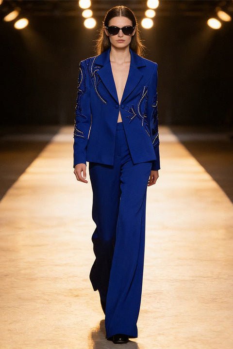 Beaded Tailored Blazer & Trousers Suit SetSuitsRoyal BlueS(6)Luxe Lane