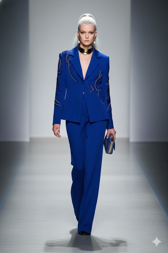 Beaded Tailored Blazer & Trousers Suit SetSuitsRoyal BlueS(6)Luxe Lane
