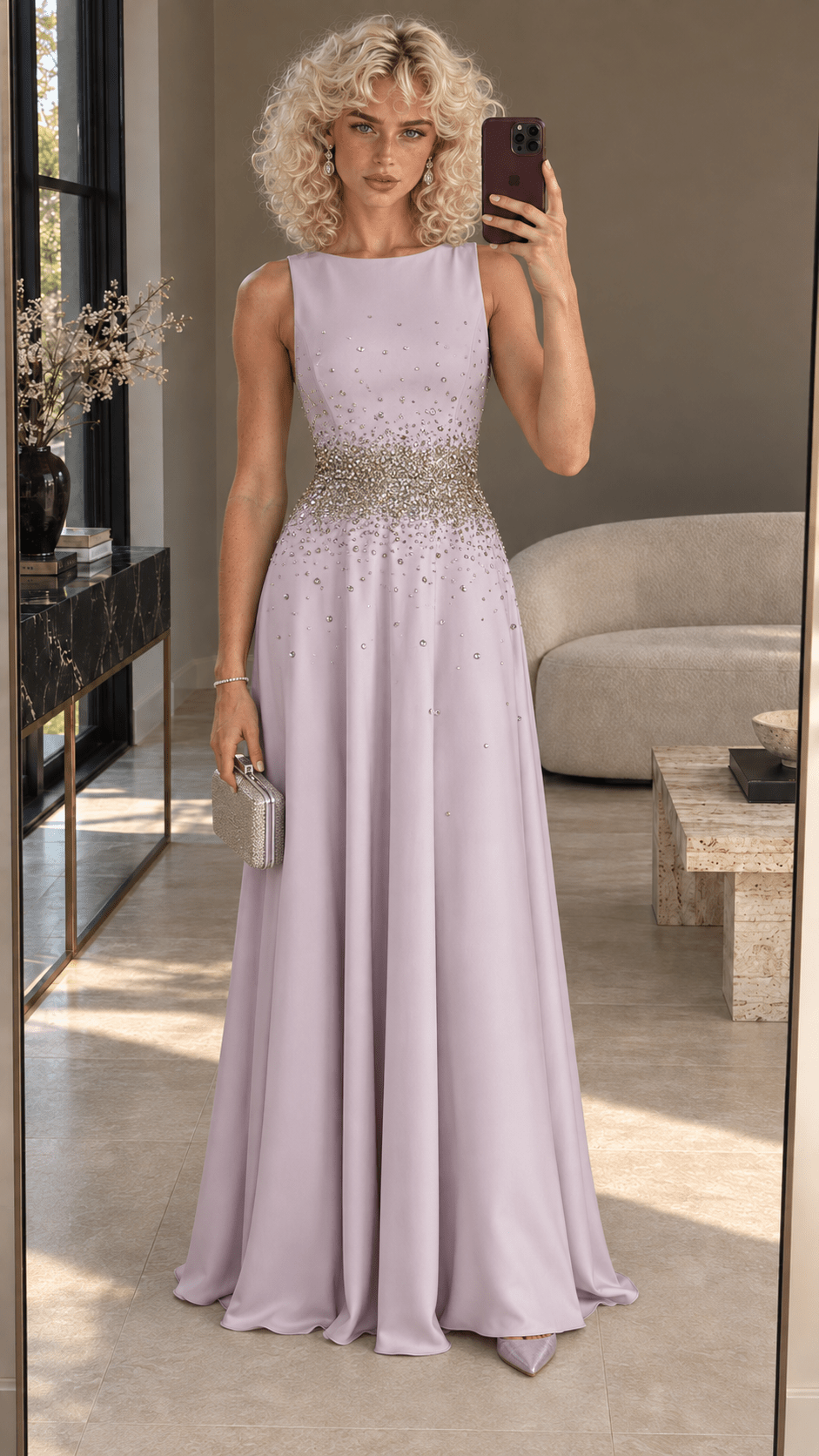 Beaded Waist Maxi Evening GownEvening DressesLight PurpleS(2)Luxe Lane