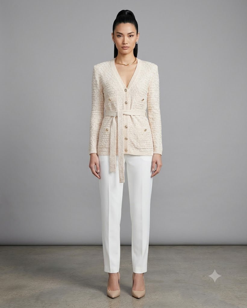 Beige Belted Knit CardiganCardiganBeigeS(2)Luxe Lane