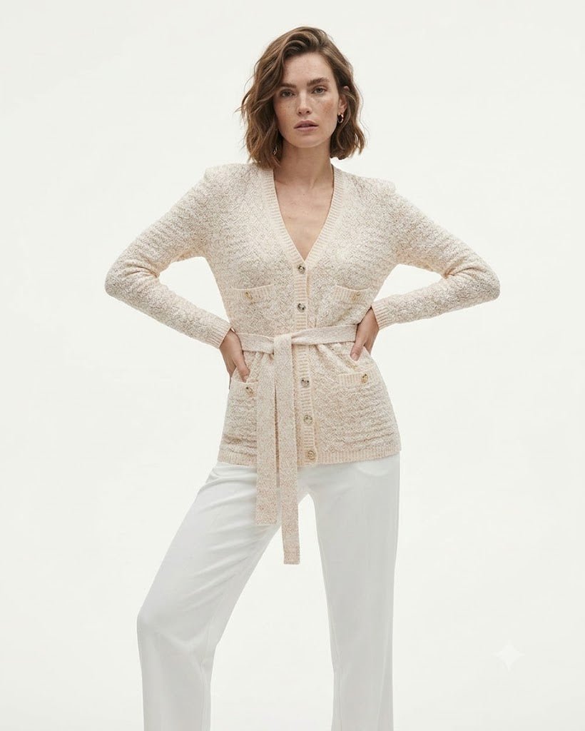 Beige Belted Knit CardiganCardiganBeigeS(2)Luxe Lane