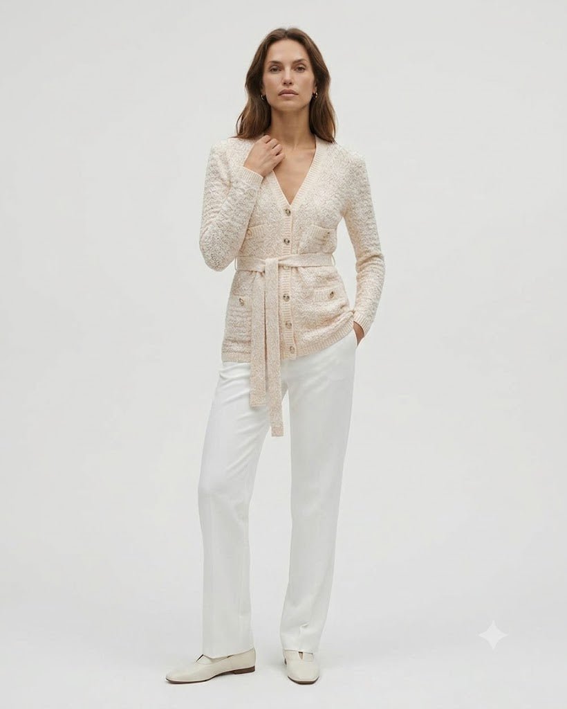 Beige Belted Knit CardiganCardiganBeigeS(2)Luxe Lane