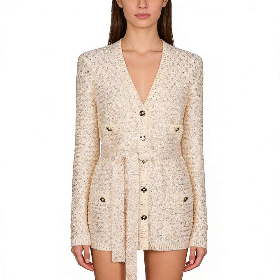 Beige Belted Knit CardiganCardiganBeigeS(2)Luxe Lane