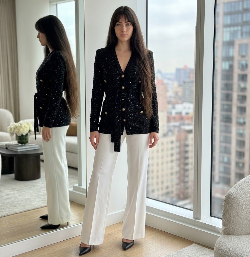 Beige Belted Knit CardiganCardiganBlackS(2)Luxe Lane