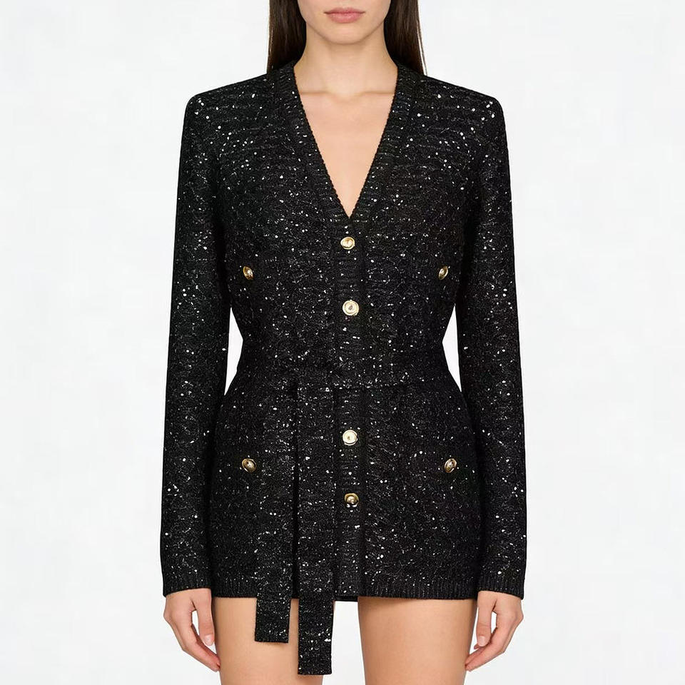 Beige Belted Knit CardiganCardiganBlackS(2)Luxe Lane