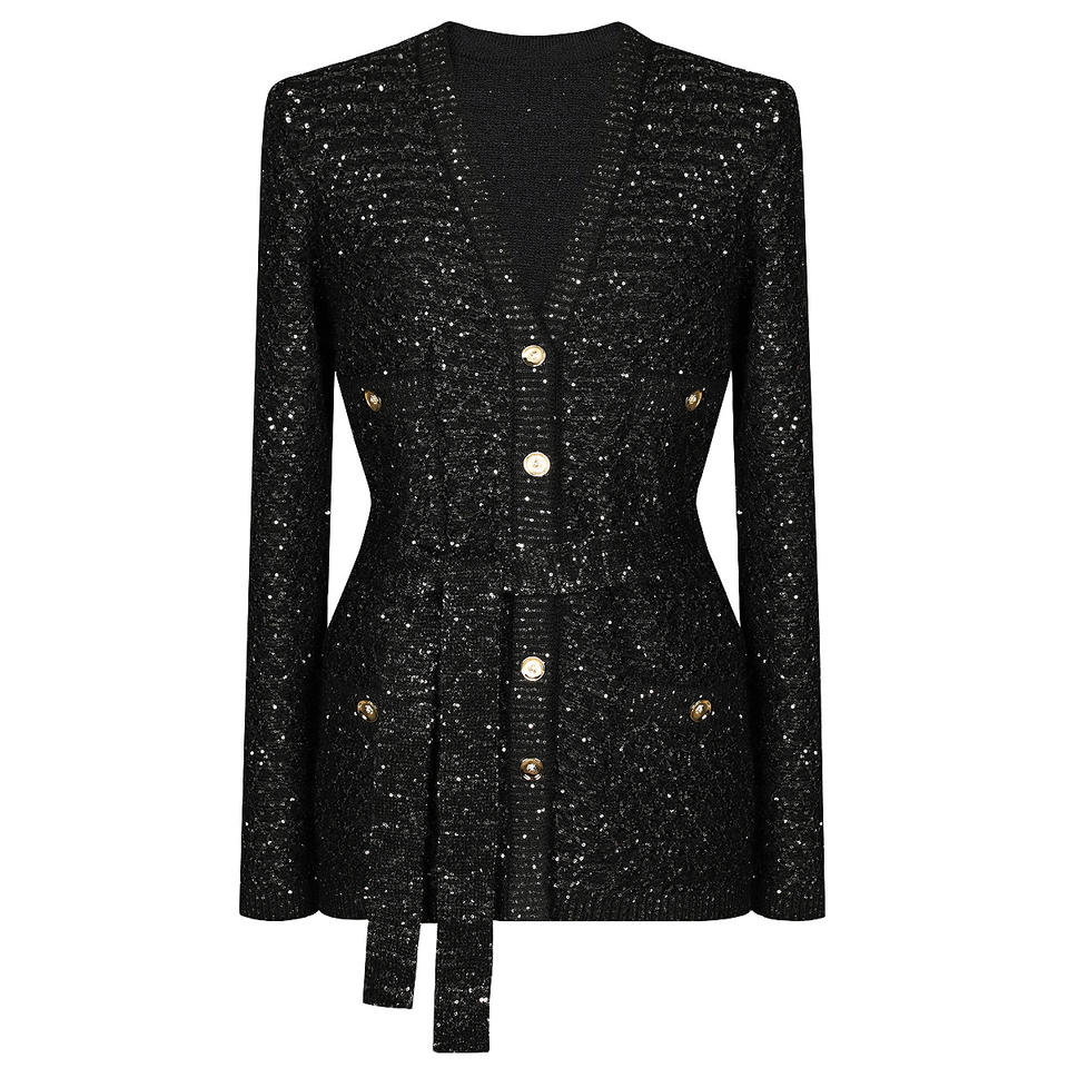 Beige Belted Knit CardiganCardiganBlackS(2)Luxe Lane