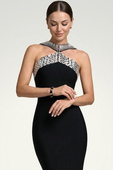 Black Halter Rhinestone Maxi DressParty dressesBlackS(2)Luxe Lane