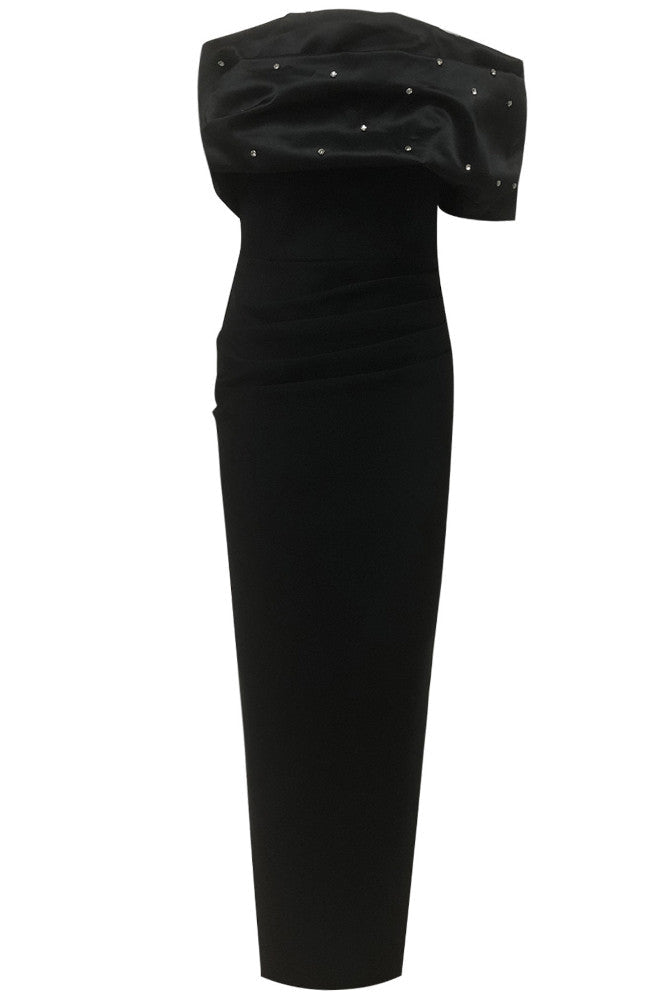 Black Pearl Embellished Draped Evening GownEvening DressBlackS(6)Luxe Lane