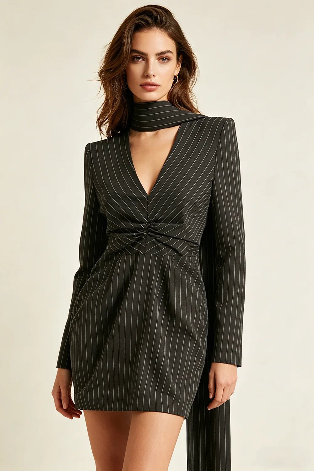 Black Pinstripe Blazer Mini DressEvening DressesBlackS(2)Luxe Lane
