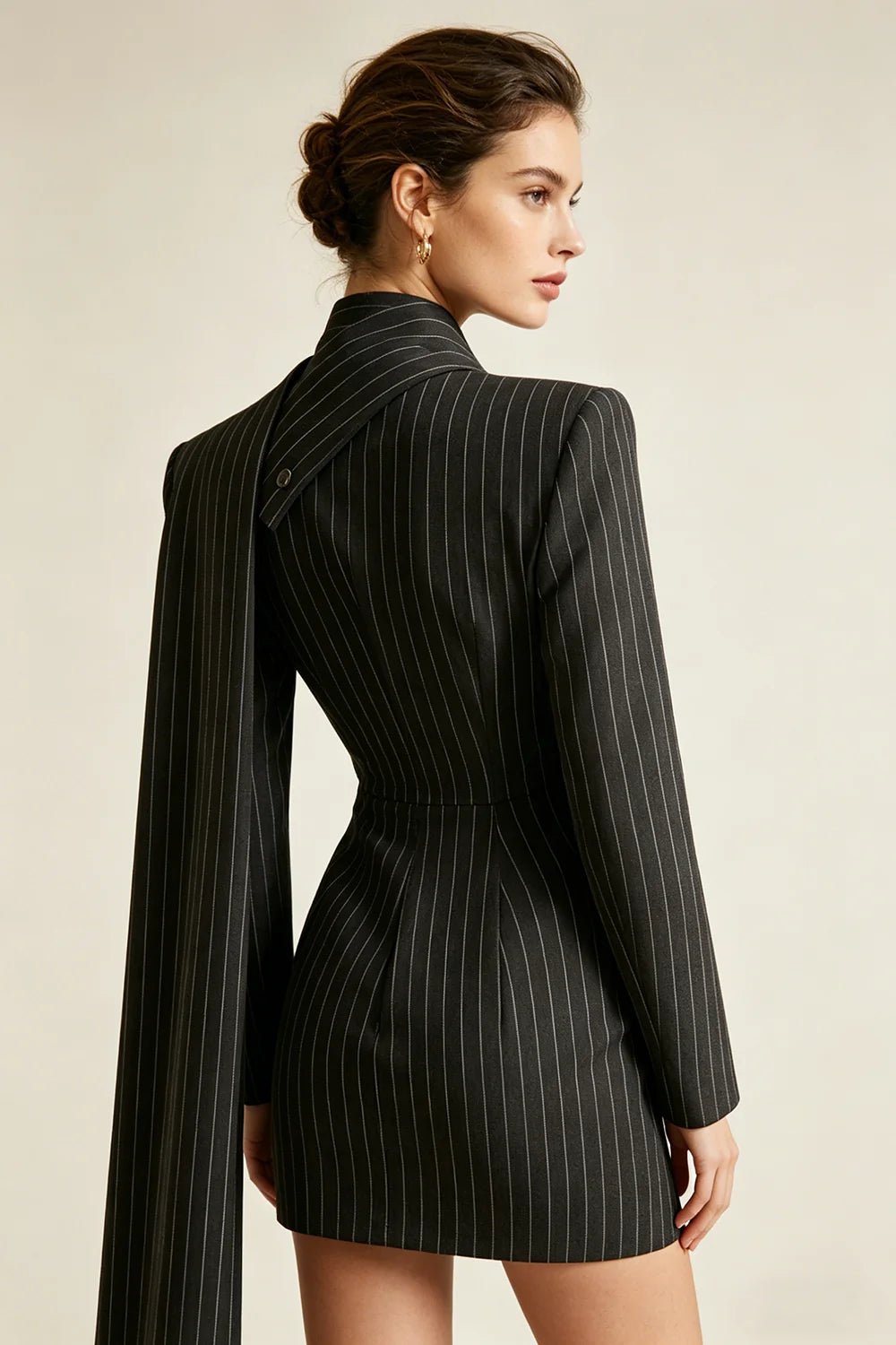 Black Pinstripe Blazer Mini DressEvening DressesBlackS(2)Luxe Lane