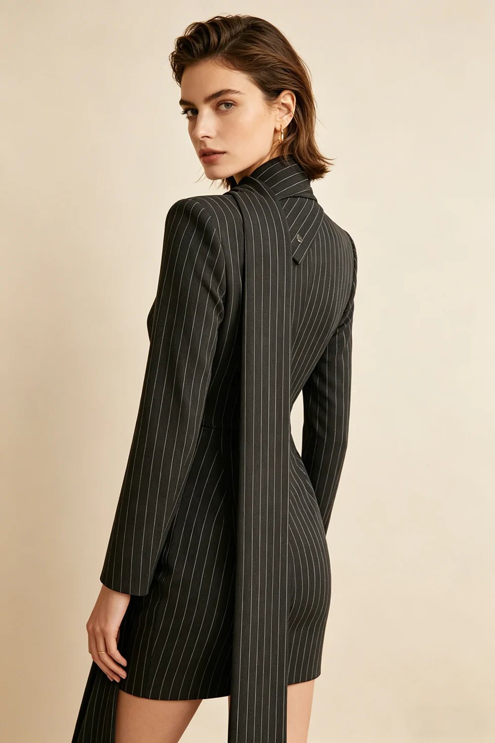 Black Pinstripe Blazer Mini DressEvening DressesBlackS(2)Luxe Lane