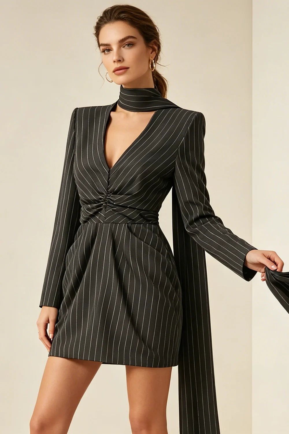 Black Pinstripe Blazer Mini DressEvening DressesBlackS(2)Luxe Lane