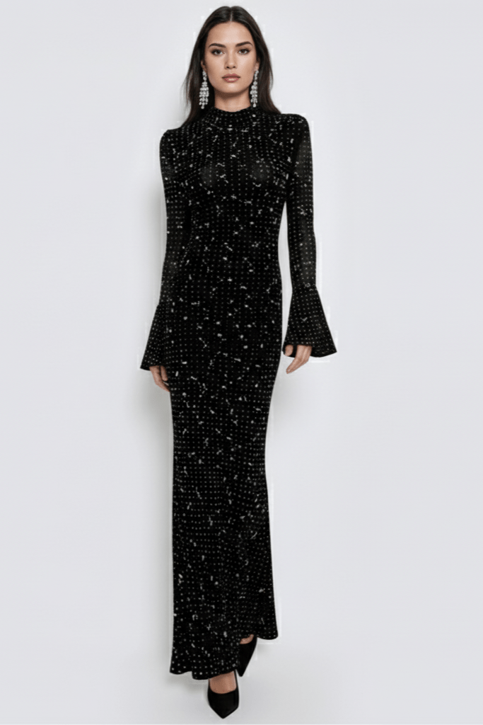 Black Rhinestone Bandage Evening Gown by Shien | Party dresses from Luxe Lane | SKU:  | Barcode:  | Options: Black S(6) | Black Rhinestone Bandage Evening Gown