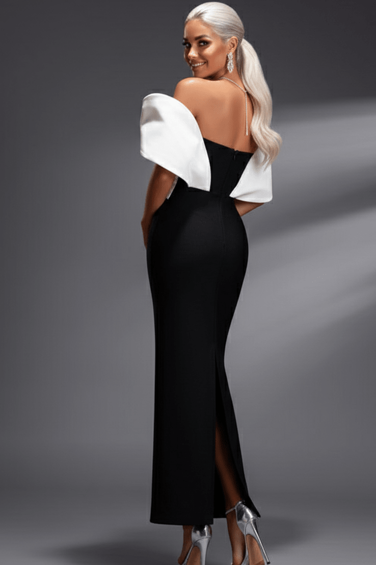 Black & White Off - Shoulder Bandage Midi Evening DressParty dressesBlackS(6)blackLuxe Lane