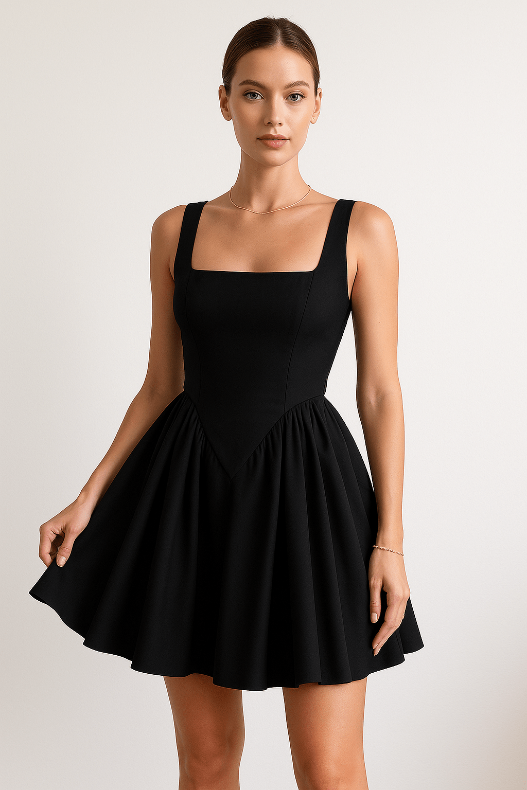 Blanche Bow - Front Backless Flare Dress by Luxe Lane | from Luxe Lane | SKU:  | Barcode:  | Options: Black XS | Blanche Bow - Front Backless Flare Dress