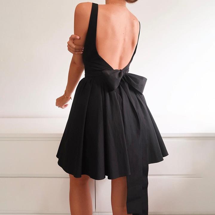Blanche Mini Dress Luxe Lane White Bow Flare Backless Summer Dress Black / XS Blanche Mini Dress Luxe Lane White Bow Flare Backless Summer Dress Black / XS