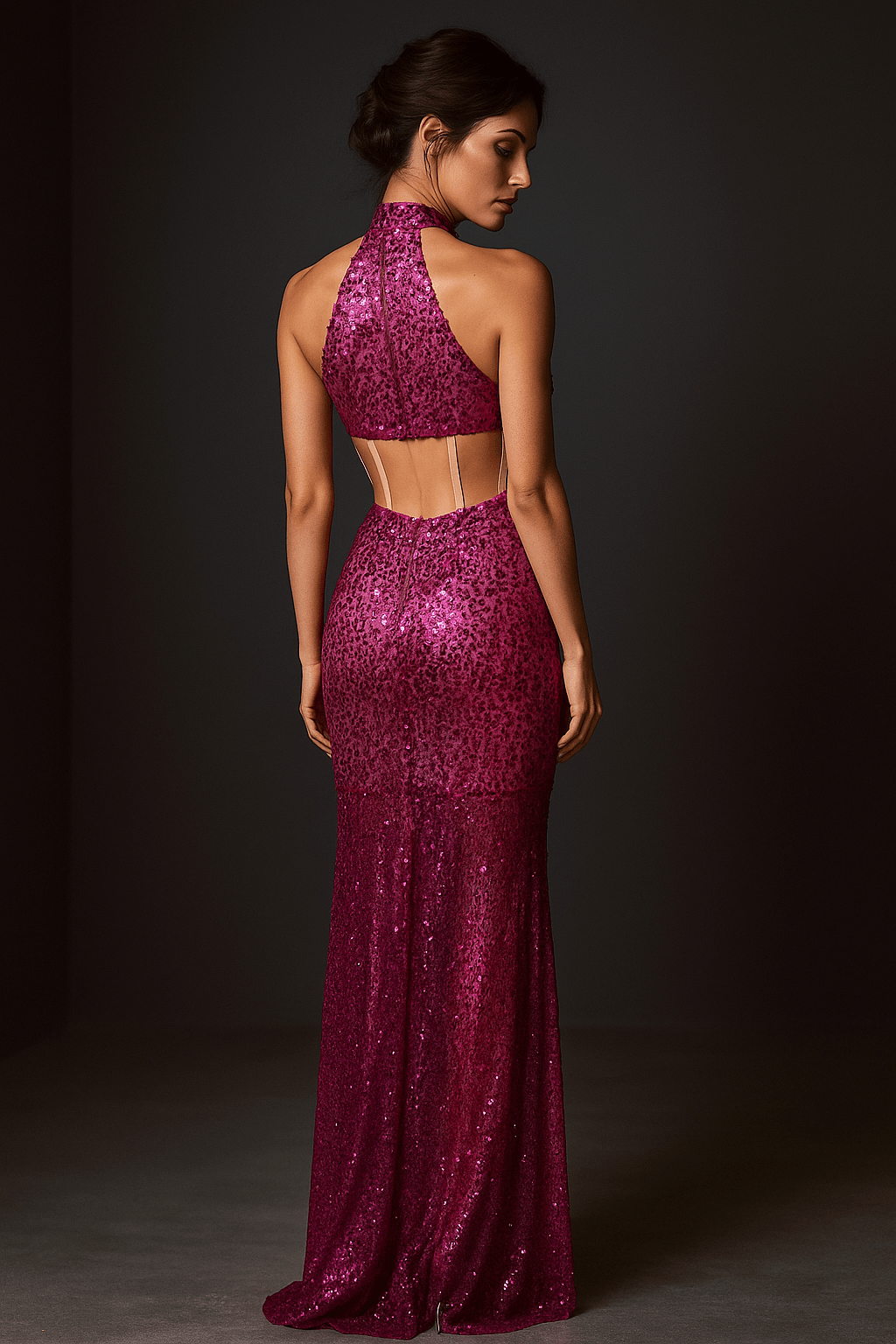 Blush Siren Gown Sequin Halter by Luxe Lane | mermaid gown from Luxe Lane | SKU:  | Barcode:  | Options: Rose Red S | Blush Siren Gown Sequin Halter