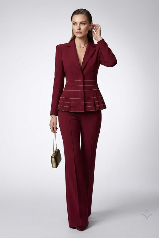 Burgundy Tailored Trouser SetWomen SuitsWine redS(2)Luxe Lane