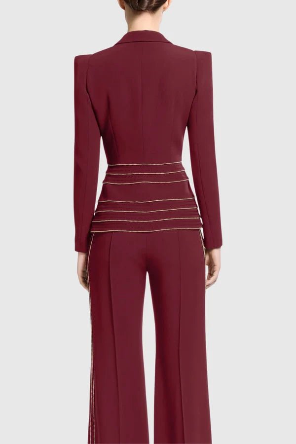 Burgundy Tailored Trouser SetWomen SuitsWine redS(2)Luxe Lane
