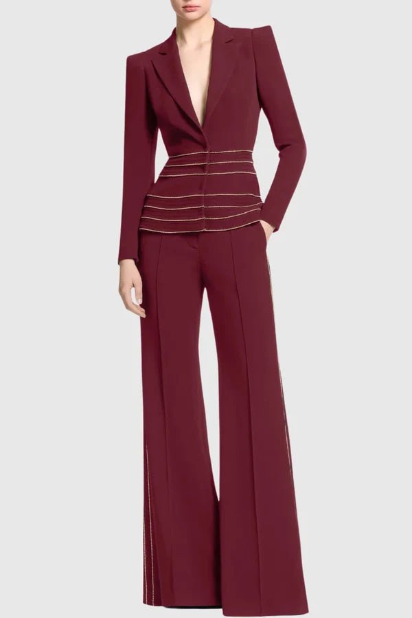 Burgundy Tailored Trouser SetWomen SuitsWine redS(2)Luxe Lane