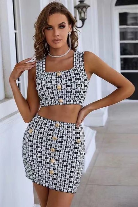 Cambria Plaid Two - Piece Midi Set by Luxe Lane | from Luxe Lane | SKU:  | Barcode:  | Options: Black S | New Autumn Women's Plaid Sleeveless Open Neck Casual Fashion Two Piece Set