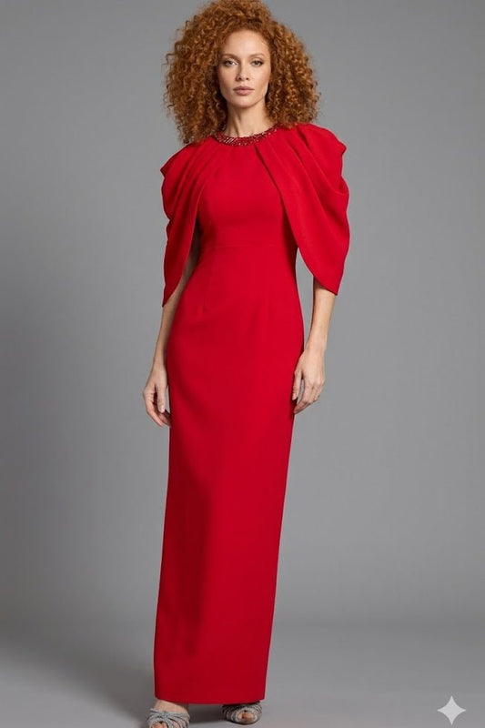 Cape Sleeve Party Maxi GownEvening DressesRedS(2)redLuxe Lane