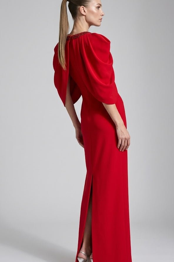 Cape Sleeve Party Maxi GownEvening DressesRedS(2)redLuxe Lane