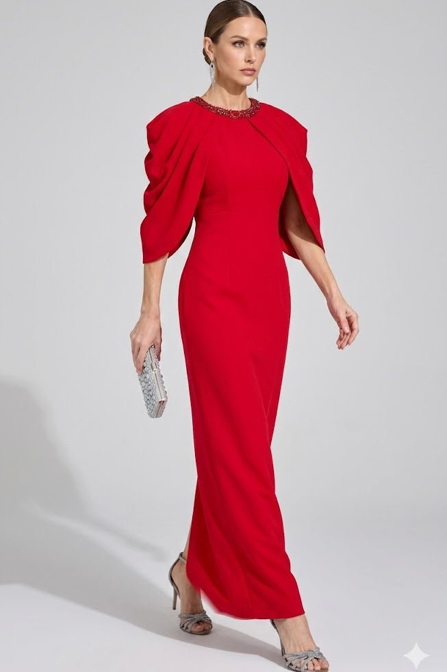 Cape Sleeve Party Maxi GownEvening DressesRedS(2)redLuxe Lane