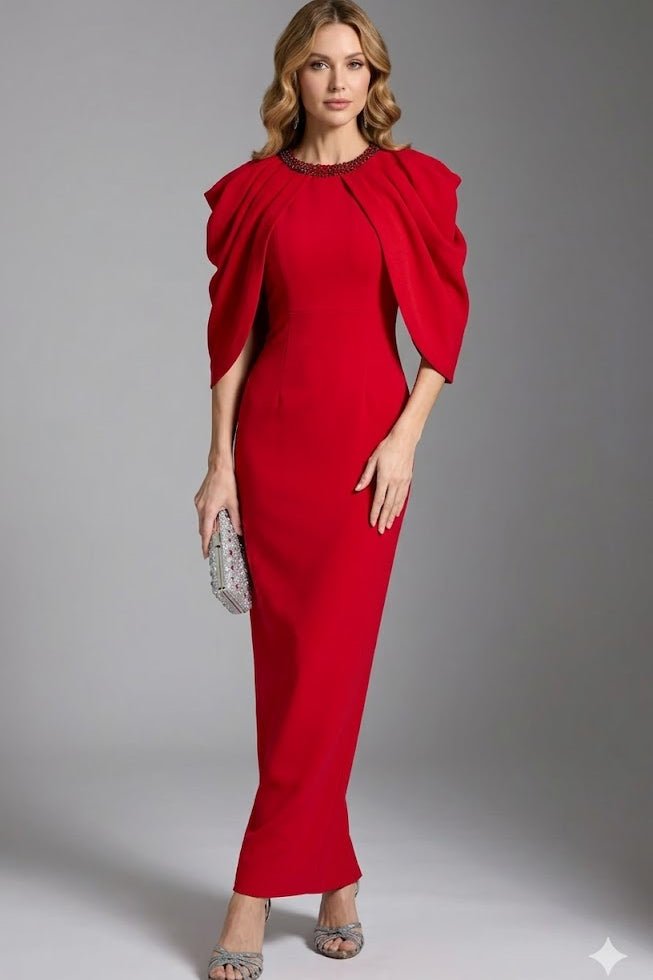 Cape Sleeve Party Maxi GownEvening DressesRedS(2)redLuxe Lane