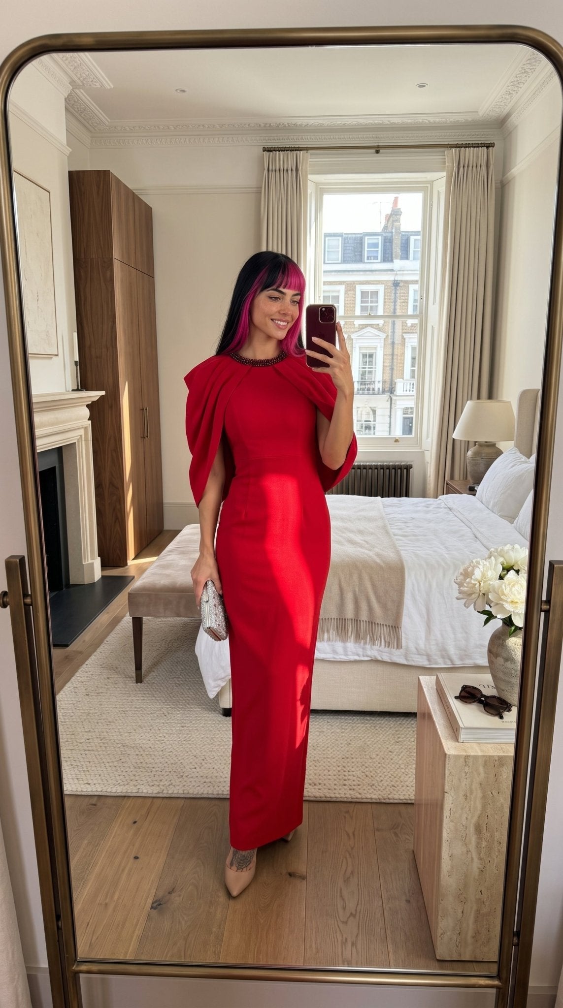 Cape Sleeve Party Maxi GownEvening DressesRedS(2)redLuxe Lane