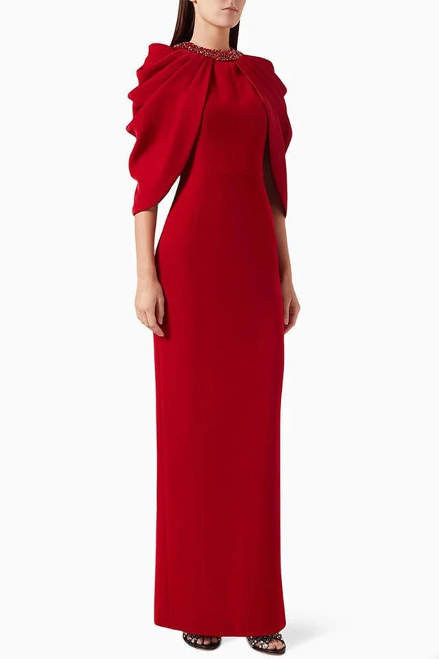Cape Sleeve Party Maxi GownEvening DressesRedS(2)redLuxe Lane