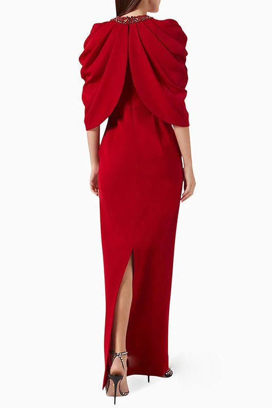 Cape Sleeve Party Maxi GownEvening DressesRedS(2)redLuxe Lane