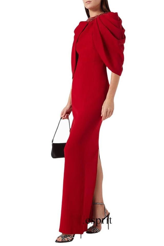 Cape Sleeve Party Maxi GownEvening DressesRedS(2)redLuxe Lane