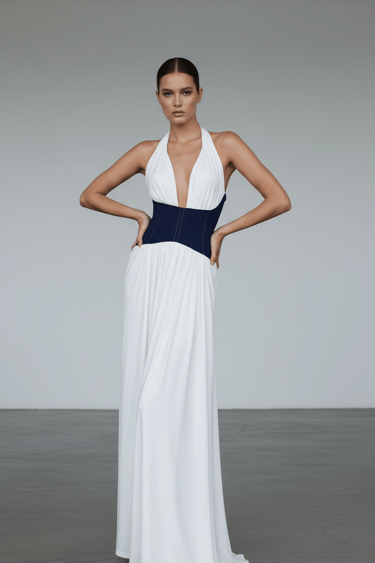 Capri Halter Corset Dress by Shine | Dresses from Luxe Lane | SKU:  | Barcode:  | Options: White XS | Capri Halter Corset Dress
