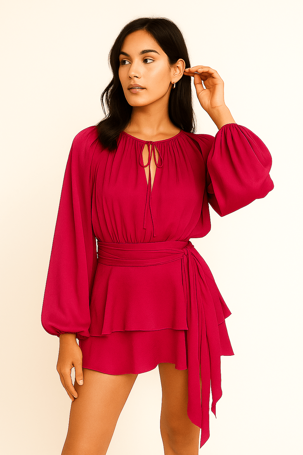 Celesta Pleated Ribbon Mini Dress by Luxe Lane | from Luxe Lane | SKU: -33 | Barcode:  | Options: green S | Celesta Pleated Ribbon Mini Dress