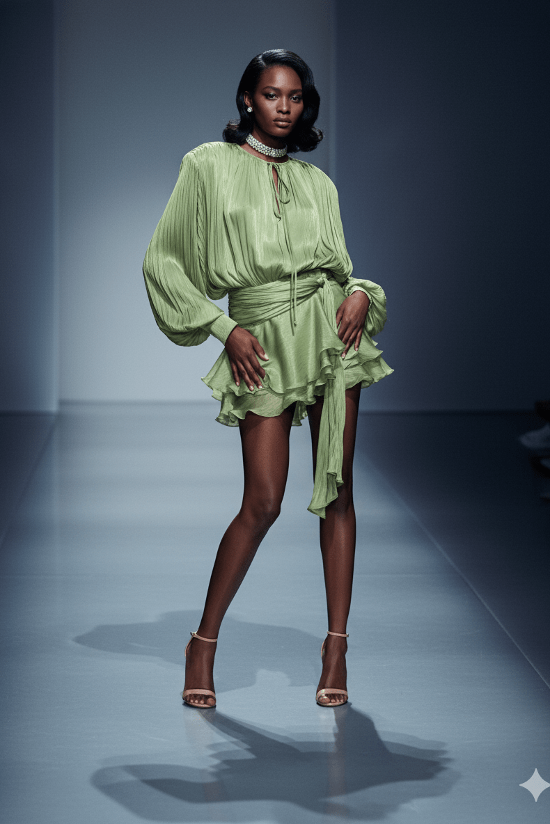 Celesta Pleated Ribbon Mini Dress by Luxe Lane | from Luxe Lane | SKU: -41 | Barcode:  | Options: light green S | Celesta Pleated Ribbon Mini Dress