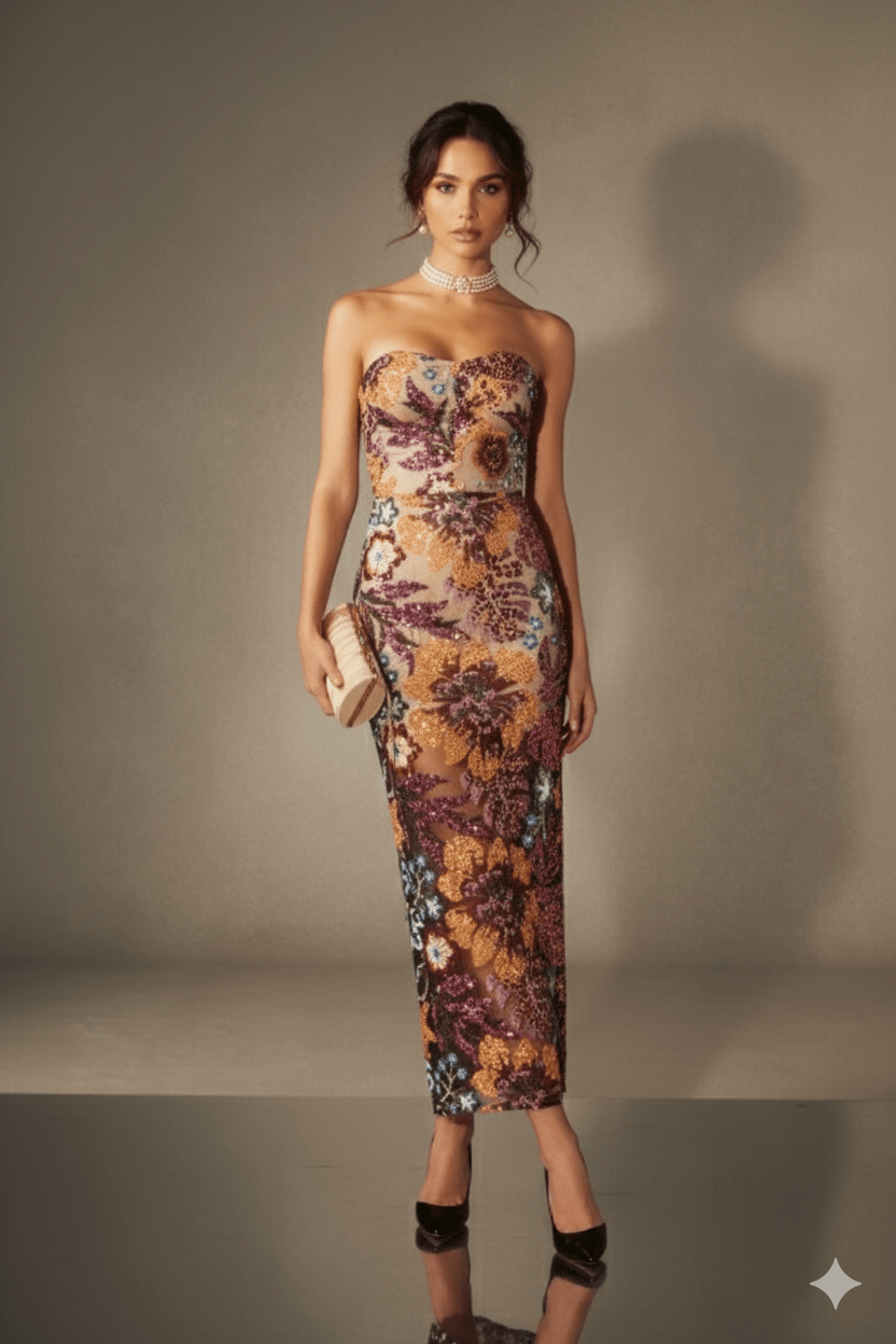 Celeste Bloom Strapless Embroidered by Luxe Lane | sheath gown from Luxe Lane | SKU:  | Barcode:  | Options: pink S | Celeste Bloom Strapless Embroidered