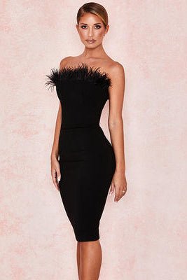 Celeste Feather Backless Bodycon Dress by Luxe Lane | from Luxe Lane | SKU:  | Barcode:  | Options: Black XS | High Quality Feather Sexy Women Strapless Wrap Backless Bodycon Dress Elegant Christmas Party Dress for Women